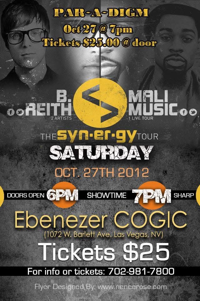 Promotional flyer for Par-A-Digm's Synergy Tour with B. Reith and Mali Music