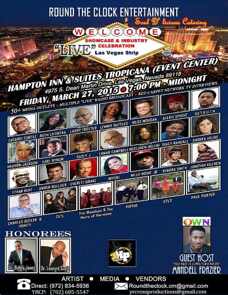 Promotional flyer for the Round The Clock Entertainment Las Vegas Strip showcase and industry celebration